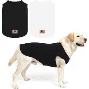KOOLTAIL Large Dog Clothes for Boy Girl, 2 Pack Cotton Summer Dog T Shirts UV & Insect Protection for Outdoor Camping, Anti-Hair Loss Breathable Sleeveless Pet Vest Tank Tops Apparel, Black & White,XL