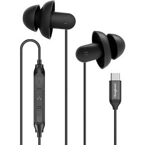 Hearprotek Sleep Headphones, 1 Pair USB C Wired Earbuds with Soft Silicone Noise Reduction Type C Earbuds with Microphone, Ideal for Sleeping, snoring, Relaxation (Black)