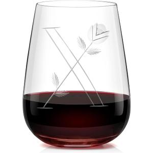 Artisanal Hand-Cut Crystal Wine Glasses 16 Oz - Monogram Stemless Wine Glasses with Engraved Initials(Letter X), Lead-Free Glassware Gift for Wine Lovers