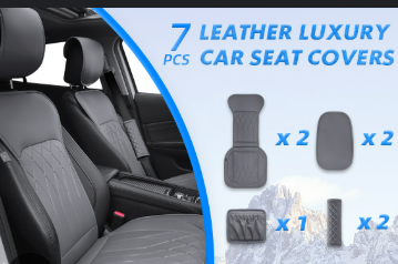 Elantrip Car Front Seat Covers with Shoulder Protector, Organizer Pockets, Embroidered Design, Leather Water Proof Seat Protector Universal fit for Most Cars SUVs and Trucks Gray 1 Pair