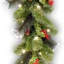 National Tree Company 9 ft Pre-Lit Crestwood Spruce Artificial Christmas Garland, Christmas Decoration with Glitter, Pinecones, Red Berries, 50 Clear Lights, 180 Tips, Green