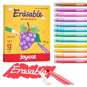 12-Pack Dual Conical Tip Erasable Markers, Water-Based Art Pens - Vibrant Color-Coded Barrels, Anti-Roll Caps, Smooth No Bleed Ink, Ideal Color Changing Magic Pen & Highlighters for Kids & Artists