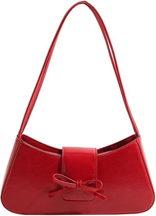 Armpit Bag for Women Aesthetic Bowknot PU Leather Underarm Single Shoulder Bag