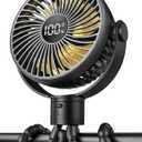 Portable Stroller Fan, 4000mAh Rechargeable Clip on Baby Fan 25H Battery Life, Head Detachable 360 Rotate Mini Fans, 4 Speed Personal Fans with Night Light for Car Seat Crib Bike Treadmill, Black