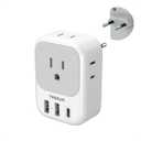 European Travel Plug Adapter USB C, TESSAN International Plug Adapter with 4 AC Outlets and 3 USB Ports, Type C Power Adaptor Charger for US to Most of Europe Iceland Spain Italy France Germany (Type C-white gray)