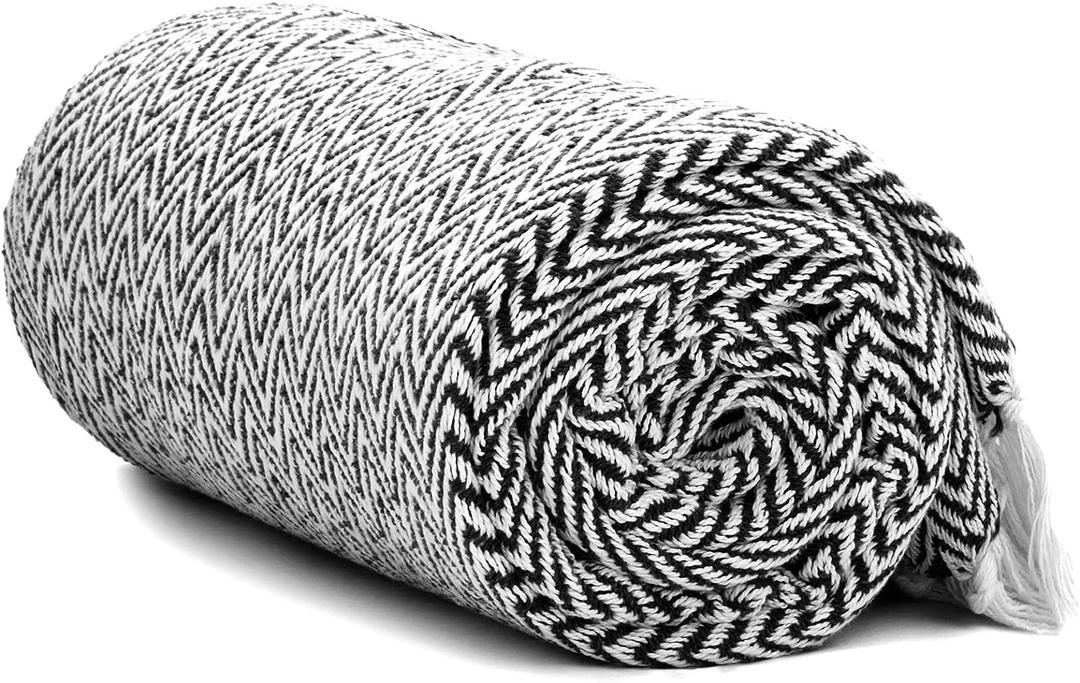 Americanflat 50x60 Throw Blanket - Soft and Breathable Cotton Throw Blanket for Couch, Bed, Chair - Decorative Blankets Perfect for Home, Office, or Outdoor Use - Black and White Herringbone Design