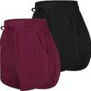 URATOT 2 Pack Cotton Yoga Short Women Summer Running Gym Sports Waistband Shorts with Pockets, X-Large, Black, Jujube Red