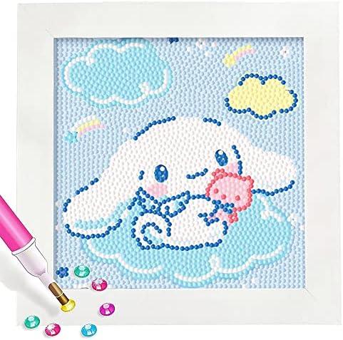 PERFECTSIGHT Cute 5D Diamond Art Kits with Wooden Frame, Kawaii DIY Painting Art for Adults Kids, Diamond Arts and Crafts Sets, Big Gem Full Drill Diamond Dots for Women (Big Ear)