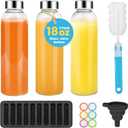 PROBTTL 18 oz Glass Juice Bottles with Lids Refillable Clear Glass Water Bottles with Stainless Steel Airtight Caps, Dishwasher Safe, Reusable Drinking Juice Containers (3-Pack, No Sleeves) Green