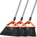 CLEANHOME 3 Pack Heavy Duty Outdoor Broom with Long Handle for Patio,Lobby,Garden,Kitchen,Deck,Yard,Sweeping -Commercial Grade Angle Broom with Stiff Bristles and Sponge Handle