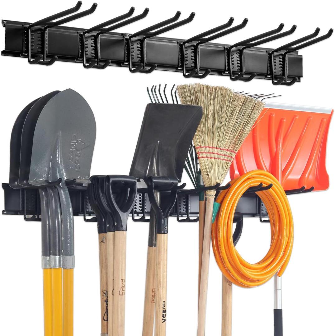 Wall Mount Tool Storage Rack, Garage Organization, Heavy Duty Garage Storage Tool Organizer, Garden Tool Wall Hooks and Hangers, Hold Up to 350lbs Black (3 Rail 6 Double Hooks) Wall Mount Tool Storage Rack, Garage Organization, Heavy Duty Garage Storage Tool Organizer, Garden Tool Wall Hooks and Hangers, Hold Up to 350lbs Black (3 Rail 6 Double Hooks)
