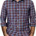 Mens Gingham Button Down Shirt Long Sleeve Dress Shirts Business Casual Shirts with Pockets (XX-Large, Redblue)