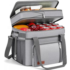MIYCOO Cooler Bag Double Deck - 60 Can Leakproof Insulated Portable Soft Lunch Cooler, Extra Large Expandable Ice Chest Cooler for Beach, Picnic, Camping, Shopping (30L, Gray)