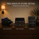 Wooden Cologne Organizer for Men - 4-Tier with 2 Drawer Storage for Watch, Key, Jewelry - Black & Gold Perfume Organizer - Perfume Display Shelf with Accessories holder - Gifts for Men