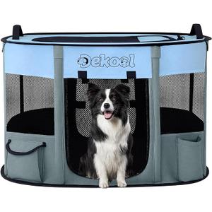 Dekool Foldable Dog Cat Playpen, Portable Dog Crate for Puppies, Cat, Puppy Play Pen for Indoors, Kennel Tent Crate for Indoor Outdoor Travel Camping Use (Blue, M)
