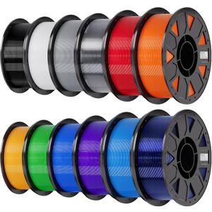 Creality Ender PETG 3D Printer Filament 1.75mm 12KG (26.4lbs), Moistureproof 3D Printing Ender PETG Filament, Black+White+Grey+Clear+Red+Orange+Yellow+Green+Blue+Purple+Tech Blue+Transparent Blue