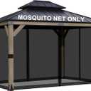 BPS 10' x 12' Gazebo Universal Mosquito Netting Screen Replacement, 4-Panel Mesh Screen Walls with Double Zippers for Outdoor Patio, Khaki (Mosquito Net Only)