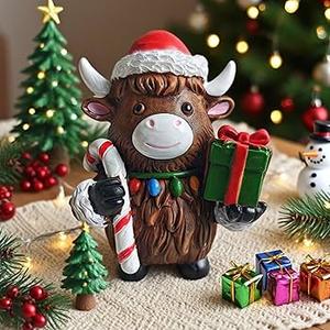DUQGUHO Cow Christmas Ornaments Xmas Resin Ornament Statue Desk Accessories Christmas Figurines 4 Inch Mini Highland Cow Gifts for Women