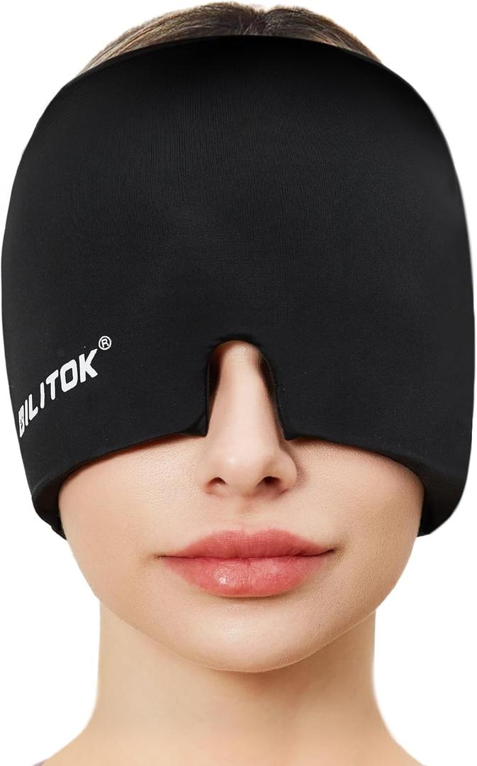 EXQUISLIFE Migraine Headache Relief Cap, Gel Ice Head Wrap, Hot and Cold Therapy, Headache Eyes Mask for Sinus, Puffy Eyes, Tension and Stress Relief (Black)