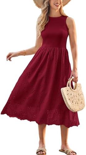 GRACE KARIN Women's Summer Sleeveless Tank Dress A Line Midi Dress Eyelet Crewneck Casual Holiday Dress with Pockets, L
