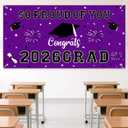 3 x Graduation Decorations 2026 Purple Graduation Banner 66.1" x 33.8" Graduation Backdrop Congrats Grad Banner for Outdoor Indoor High School College Class of 2026 Graduation Party Decorations
