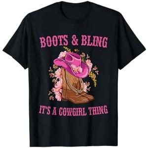 Boots and Bling its a Cowgirl Thing Cute Love Country Life T-Shirt Size M