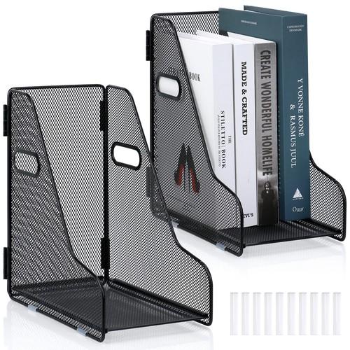 2 Pack Large Binder Folder Holder for Desk Metal Mesh Magazine File Holder Black Vertical File Storage Desktop Binder Organizer Desk Folder Organizer for 3Inch 4Inch 5Inch Binder 10" L x 6" W x 11" H