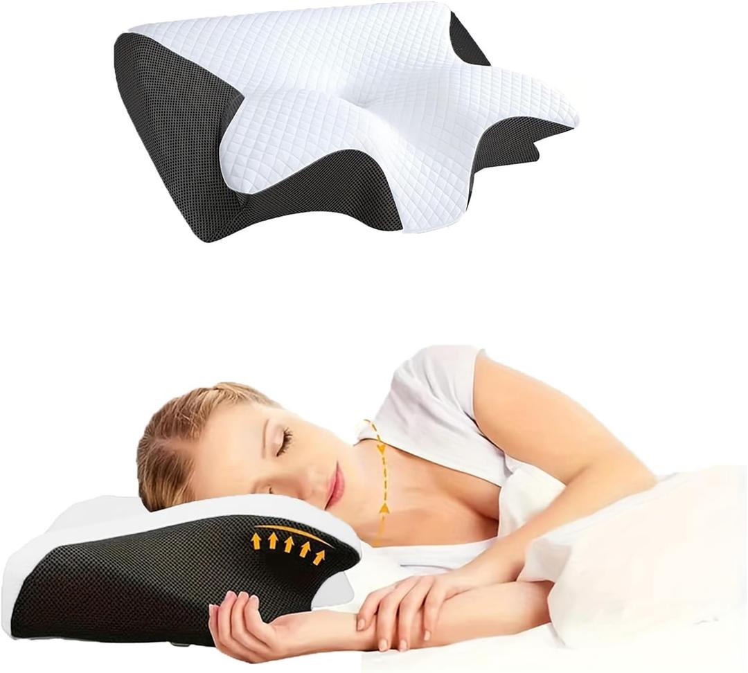 Sleep Apnea Pillow, Airway Pro Cervical Pillow for Neck Pain Relief, Orthopedic Memory Foam Neck Support Pillow for Side, Back & Stomach Sleepers, Anti-Snore Ergonomic Contour Pillow (Black)