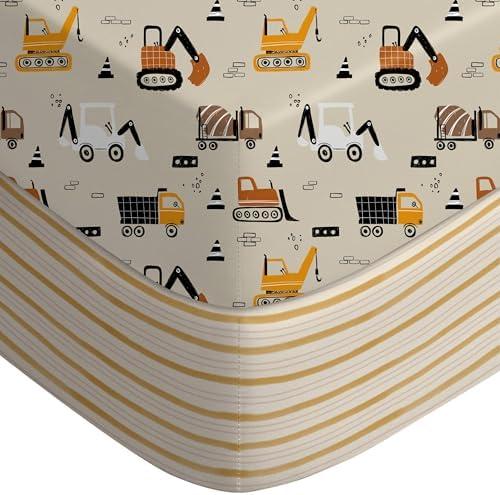 Yoofoss Baby Crib Sheets for Boys Girls, Fitted Crib Sheet 2 Pack for Standard Crib and Toddler Mattress, Super Soft Microfiber Baby Sheet 28x52x8in(Brown+Stripe)