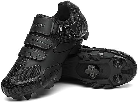 KESCOO Mens Mountain Bike Shoes with 2-Bolts SPD Cleats Included, Cycling Shoes with Quick Ratchet Buckle Indoor Outdoor Riding Biking, M 10 – 10.5, W 11.5 – 12