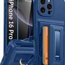 Oterkin for iPhone 16 Pro Wallet Case [4-5 Card Holder] [Metal Kickstand] [Screen Protector] [Full Camera Protection][RFID Blocking] Military-Grade Heavy Duty Phone Case Cover for iPhone 16 Pro, Blue