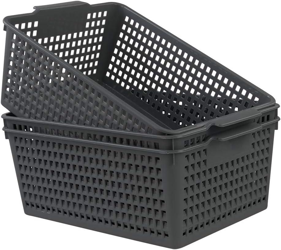 3 Packs Grey Storage Baskets, Plastic Kitchen Organizing Bins
