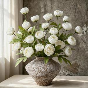 6Pcs Peonies Artificial Flowers Fall Flower Indoor for Vase, White