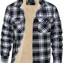 EKLENTSON Men's Flannel Shirt Jacket Thick Fleece Lined Jackets Plaid Sherpa Jacket Cotton Winter Jackets With 5 Pockets (Large, Black)