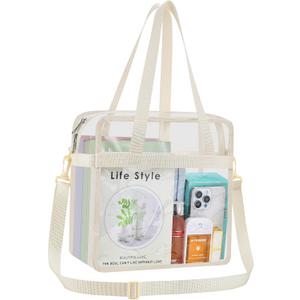 Clear Bag for Stadium Events 12612 Clear Tote Bag for Concert,Sport,Festival (Creamy)