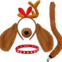 4Pcs Antler Dog Headband Costume Set,Antlers Headpiece with Dogs Ears Collar Nose Tail Animal Dress Up Accessories for Kids,Adults,Dogs,Halloween,Christmas,Party Cosplay,Brown