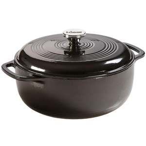 Lodge Essential Enamel Cast Iron Dutch Oven - Perfect for Bread Baking, Braising, Marinating & Slow Cooking - Features Moisture-Sealing Lid & Dual Handles - Kitchen Essentials - 6 Quarts - Midnight Chrome