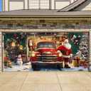 Printspree Christmas Garage Door Cover - Santa Claus and Vintage Truck Holiday Banner Decoration for 2-Car Garage Large Outdoor Christmas Decoration Festive Home Decor 7x16ft