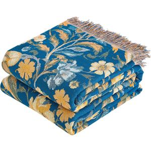 VANJOROY Boho Throw Blanket, 100% Organic Cotton Breathable Ultra Soft 50" x 60" Bed Quilt Blue Throw - All Season Bird Floral Rustic Farmhouse Decor Reversible Blanket for Couch Chair and Gift