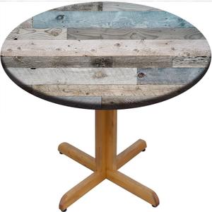 Round Rustic Board Fitted Tablecloth, Blue Grey Farmhouse Wood Texture Elastic Table Cover for Dining, Camping, Outdoor Use, Fits for Table 24 Inches Round