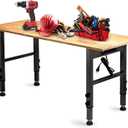 OLBRUS 54.3 "Adjustable Workbench with Power Outlet, Heavy Duty 2000 LBS Load Capacity Hardwood Workbench Suitable for Workshop, Office, Garage, Home (Rubber PadPower Outlets 54.3"x21.6")