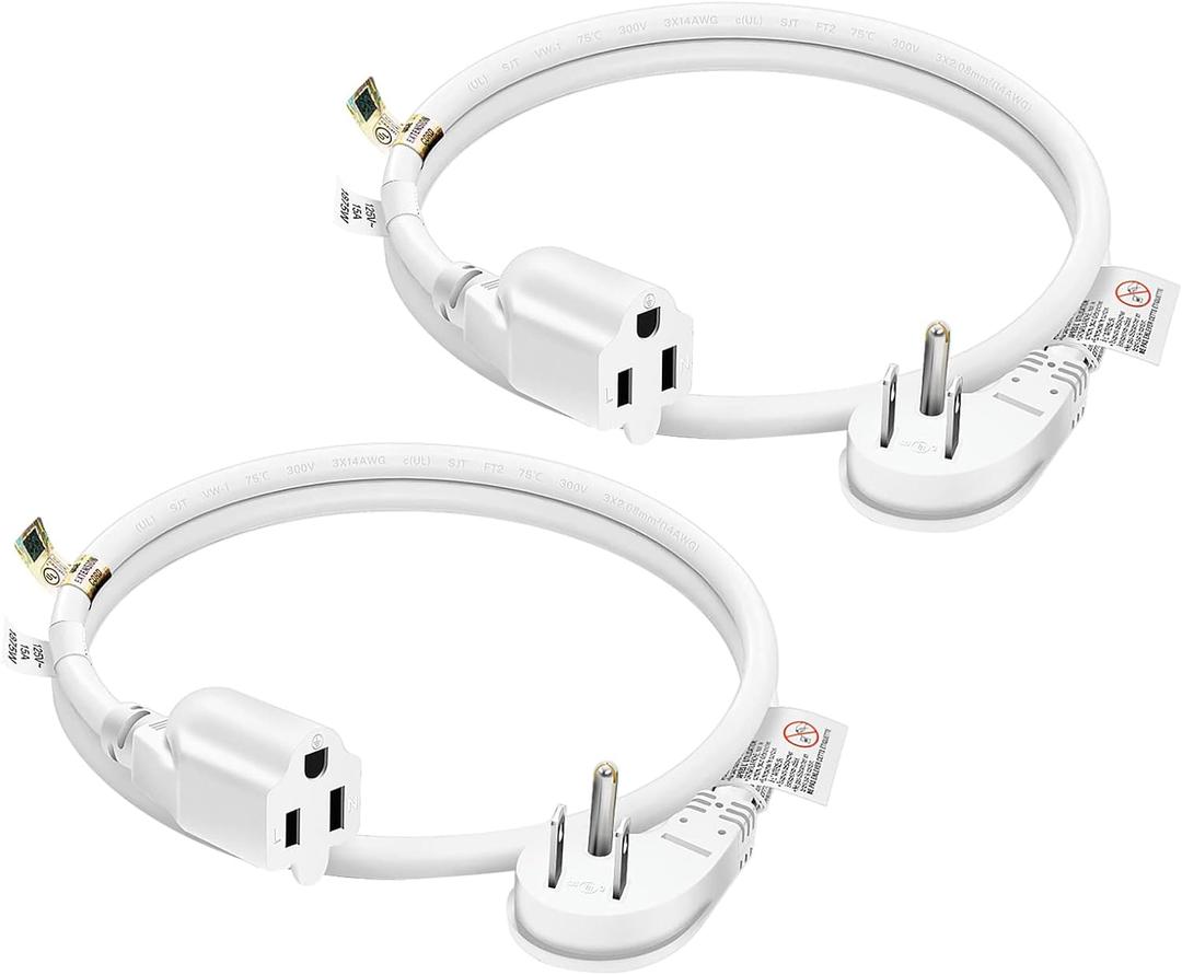 FIRMERST 1875W 15A Extension Cord 2 Feet 14/3 Flat Plug White, Pack of 2