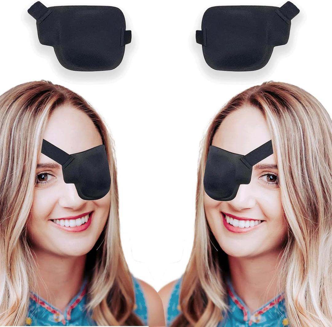 Eye Patches for Adults and Kids, 2 Pcs 3D Eye Patch Black Adjustable Medical Eyepatch for Lazy Eye Amblyopia Strabismus and After Surgery (Right & Left Eye - Black, 1 Count (Pack of 2)