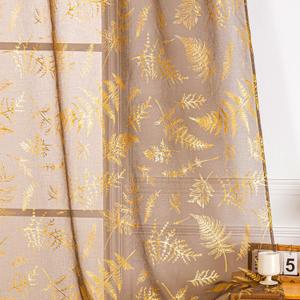 Deeprove Sheer Curtains 96 Inches Long 2 Panels Set, Gold Print Foil Metallic Shimmer Leaf Window Treatments for Bedroom Living Room, Golden Bronzing Privacy Drapes Pair 52" W x 96" L, Taupe Brown