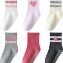 Wamvp Toddler Grip Socks with Non-Slip, Unisex Baby Retro Stripe Seamless Crew Ankle Cotton Socks for Girls Boys 6 Pairs, Pink 1-3T