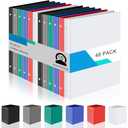 Fulmoon 48 Pack 3 Ring Plastic Binders 1.5 Inch Bulk with 2 Pockets, Flexible Binder Loose Leaf Hardcover, Fit 12" x 10" US Letter Size Paper, for School Office Home, 6 Colors(Classic)