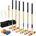 Pointyard 28" Croquet Set for 6 Players - Premium Wooden Mallets, Colored Balls & Carry Bag - Fun Games for Adults/Families/Kids at Backyard, Beach, Easy Setup in 1 Min,Anti-Slip Handle (Natural Wood-with Grip Tape)