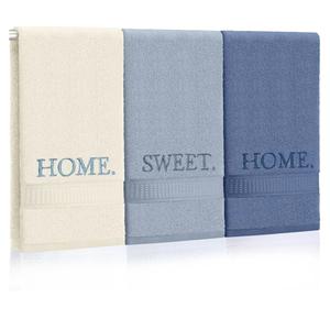 3 Pcs Home Sweet Home Hand Towels Farmhouse Decorative Embroidered Bathroom Hand Towels Rustic 100% Cotton Blue Set for Boho Bathroom Kitchen Decor