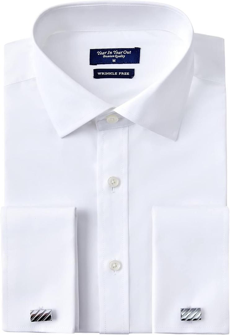Year In Year Out French Cuff Wrinkle Free Dress Shirt for Men Regular Fit Long Sleeve Wrinkle Resistant Shirt, L