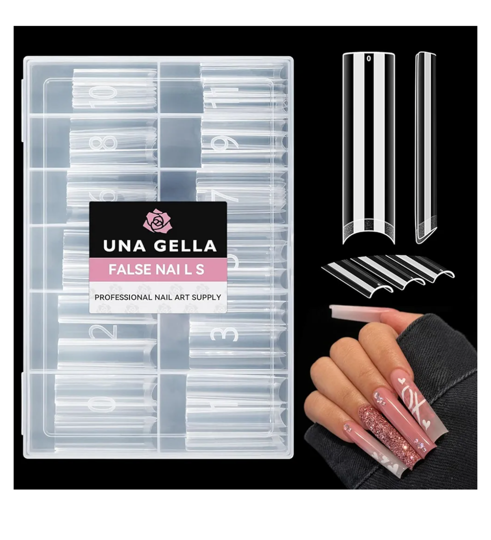 UNA GELLA Nail Tips Square XXL Tips 120 PCS No C Curve Gel Tips Extra Long Square Straight Nails Half Fake Nail Tips No Trace for Acrylic Nails Tips for Home DIY with Box